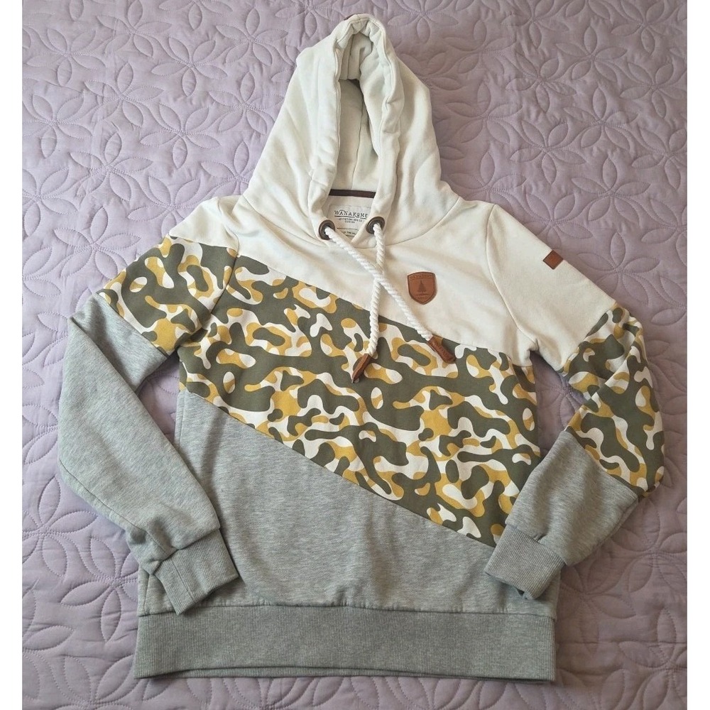 Wanakome Women's Hoodie White Camo Pullover Sweatshirt Size Large